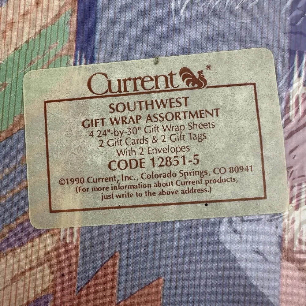 Vintage Lot 6 Flat Fold Gift Wrapping Paper Sets 90s Southwest Cactus Geometric